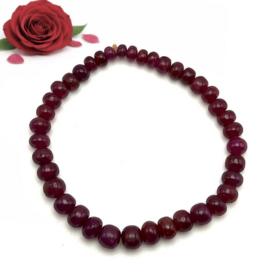 Natural Ruby Bracelet | 4-7mm Smooth Rondelle Beads 39 Pcs 64 Carats | Rich Burgundy Red VVS Clarity | Unisex Gemstone Jewelry