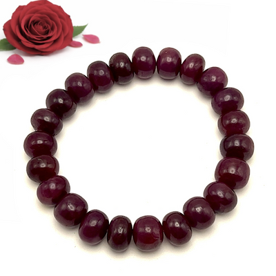 Natural Ruby Bracelet | 10mm Smooth Rondelle 23 Pcs 200 Carats | Crimson Red VVS Clarity | Bead Gemstone Jewelry