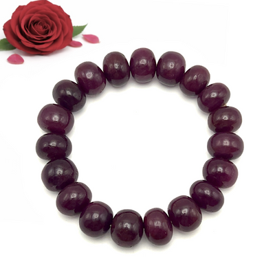 Natural Ruby Bracelet | 12–13mm Smooth Rondelle Beads 19 Pcs 300 Carats | Deep Crimson Red VVS Clarity | Elegant Gemstone Jewelry