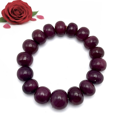 Natural Ruby Bracelet | 11–15mm Smooth Rondelle Beads 17 Pcs 323 Carats | Crimson Red VVS Clarity | Stretchable Gemstone Jewelry