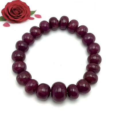 Natural Ruby Stretch Bracelet | 10–15mm Smooth Rondelle Beads 21 Pcs 266 Carats | Burgundy Red VVS Clarity | Genuine Gemstone Jewelry
