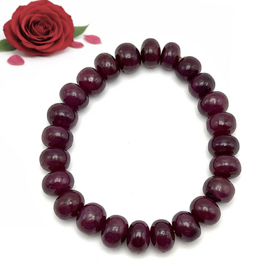 Natural Ruby Bracelet | 9-10mm Smooth Rondelle Beads 24 Pcs 185 Carats | Scarlet Red VVS Clarity | Adjustable High-Quality Gemstone Jewelry