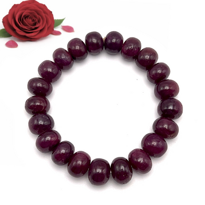 Natural Ruby Bracelet | 10-12mm Smooth Rondelle Beads 21 Pcs 247 Carats | Crimson Red VVS Clarity | Adjustable Gemstone Jewelry