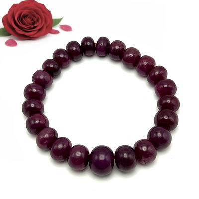 Natural Ruby Bracelet | Smooth 9–13mm Rondelle Beads 23 Pcs 223 Carats | Rich Crimson Red VVS Clarity | Beaded Gemstone Jewelry
