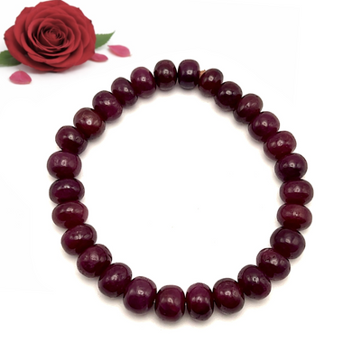 Natural Ruby Bracelet | 7–9mm Smooth Rondelle Beads 28 Pcs 140 Carats | Rich Crimson Red VVS Clarity | High-Clarity Gemstone Jewelry