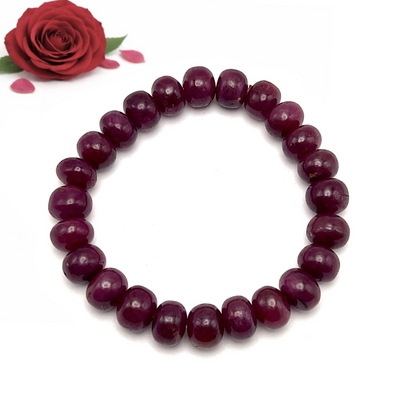 Natural Ruby Bracelet | 9-10mm Rondelle Smooth Beads 24 Pcs 171 Carats | Crimson Red VVS Clarity | July Birthstone Gemstone Jewelry