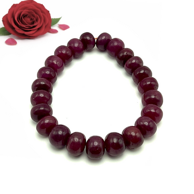 Natural Ruby Bracelet | Smooth 10-11mm Rondelle | 23 Pcs 228 Carats | Crimson Red VVS Clarity | Classic Gemstone Jewelry