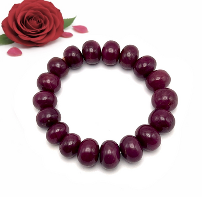 Natural Smooth Ruby Bracelet | 12–15mm Rondelle Beads 18 Pcs 374 Carats | Burgundy Red VVS Clarity | Timeless Gemstone Jewelry