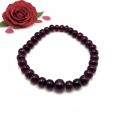Natural Ruby Bracelet | 5–9mm Smooth Rondelle Beads 33 Pcs 88 Carats | Scarlet Red VVS Clarity | July Birthstone Gemstone Jewelry