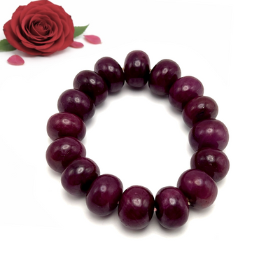 Natural Ruby Bracelet | 15–16mm Smooth Rondelle Beads 16 Pcs 486 Carats | Crimson Red VVS Clarity | Precious Gemstone Jewelry