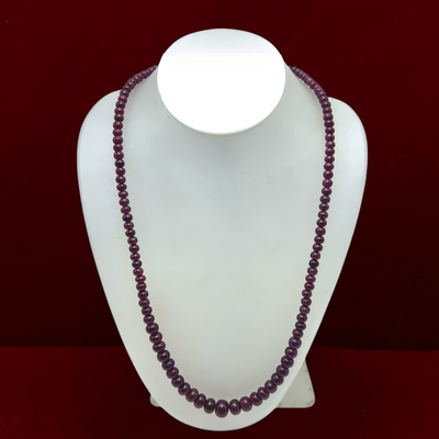 Ruby Natural Necklace | 4–10mm Smooth Rondelle Beads 122 Pcs 233 Carats | Burgundy Red VS Clarity | 22.5 Inch July Birthstone Gemstone Jewelry
