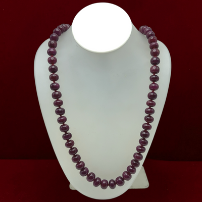 Natural Fine Ruby Necklace | 11–12mm Smooth Rondelle Beads 74 Pcs 853 Carats | Scarlet Red VVS Clarity | 27 Inch Premium Gemstone Jewelry