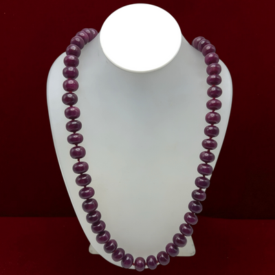 Natural Smooth Ruby Necklace | 13-14mm Rondelle Beads 63 Pcs 1187 Carats | Crimson Red VVS Clarity | 26 Inch Elegant Precious Gemstone Jewelry