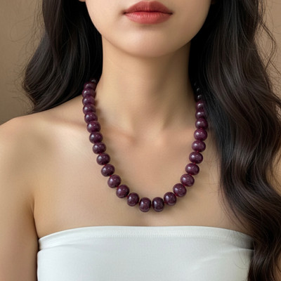 Natural Precious Ruby Necklace | 15-21mm Rondelle Smooth Beads 46 Pcs 2033 Carats | Crimson Red VVS Clarity | 24.4 Inch High Grade Gemstone Jewelry