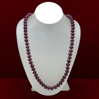 Natural Ruby Bead Necklace | 9-10mm Rondelle Smooth Beads 90 Pcs 617 Carats | Crimson Red VVS Quality | 27 Inch Luxury Gemstone Jewelry