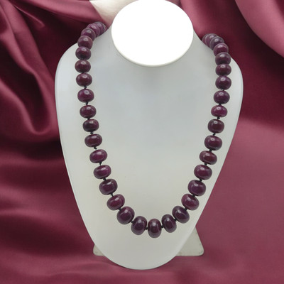 Natural Genuine Ruby Necklace | 12-16mm Rondelle Smooth Beads 58 Pcs 1292 Carats | Crimson Red VVS Clarity | 26 Inch High-Value Precious Gemstone Jewelry