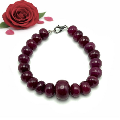 Natural Ruby Rondelle Plain Beaded Bracelet Genuine Red Ruby Gemstone Jewelry for Love, Energy & Elegance