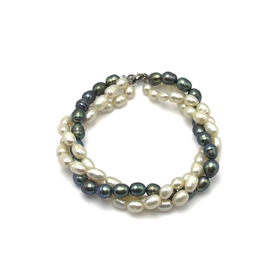 Freshwater Pearl Twisted Button Bracelet White Grey Drop 9 Inch Perfect for Bridesmaid/Bridal Jewelry Symbol of Care and Serenity Energy