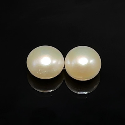 Freshwater Pearl 10.70mm Button/Rondelle Plain Smooth 2 Piece 11.95 Carats VS Clarity Cream Color Drilled Pearly Luster Jewelry Making June Birthstone
