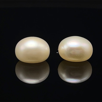 Freshwater Pearl 10.50mm Button/Rondelle Plain Smooth 2 Piece 12.32 Carats VVS2 Clarity Cream Color Drilled Pearly Luster Jewelry Making June Birthstone