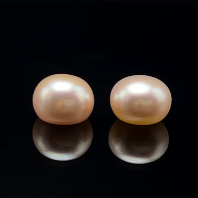 Freshwater Pearl 10.20mm Button/Rondelle Plain Smooth 2 Piece 11.81 Carats VS Clarity Light Pink Color Drilled Pearly Luster Jewelry Making June Birthstone