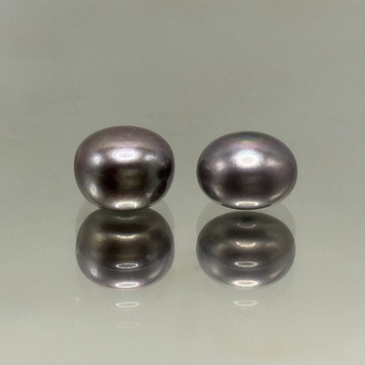 Freshwater Pearl 9.70mm Button/Rondelle Plain Smooth 2 Piece 10.24 Carats VVS2 Clarity Grey Color Drilled Pearly Luster Jewelry Making June Birthstone