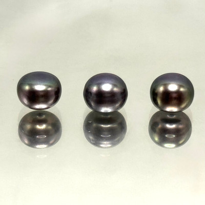 Freshwater Pearl 9.40mm Button/Rondelle Plain Smooth 3 Piece 14.89 Carats VVS2 Clarity Grey Color Drilled Pearly Luster Jewelry Making June Birthstone