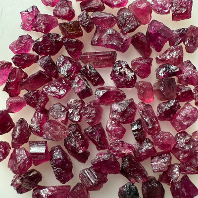 Natural Rubellite Earth mined 62.16 Cts Uncut rough 82 PC Deep Raspberry Color 6-3L/4-2W mm VVS Clarity Rough Gemstone
