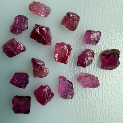 Natural Rubellite Earth mined 42.03 Cts Uncut rough 15 PC Fuschia Pink Color 10-7L/9x6W mm VVS Clarity Rough Gemstone