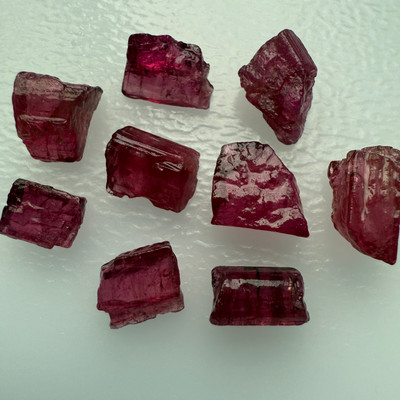 Natural Rubellite Earth mined 25.58 Cts Uncut rough 9 PC Deep Raspberry Color 11-9L/9-6W mm VVS Clarity Rough Gemstone