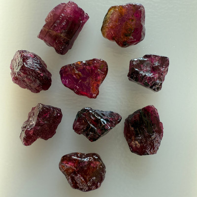 Natural Rubellite Earth mined 59.75 Cts Uncut rough 9 PC Deep Raspberry Color 13-9L/9-8W mm VVS Clarity Rough Gemstone