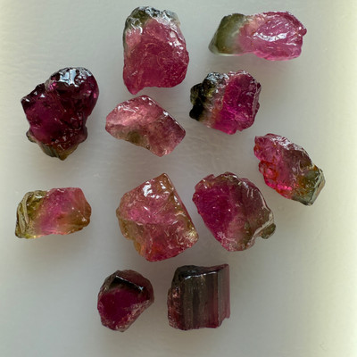 Natural Rubellite Earth mined 63.14 Cts Uncut rough 11 PC Watermelon Intense Pink Color 13-9L/11-7W mm VVS Clarity Rough Gemstone