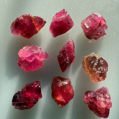 Natural Rubellite Earth mined 52.67 Cts Uncut rough 9 PC Hot Pink Color 12-10L/9-7W mm VVS Clarity Rough Gemstone