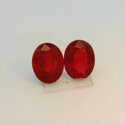 Natural Ruby Gemstone | Oval Facet Cut 6.14 Carat VVS Clarity Glass Filled 2 Pcs Pigeon Blood Red Color 10x8mm Loose Stones | July Birthstone