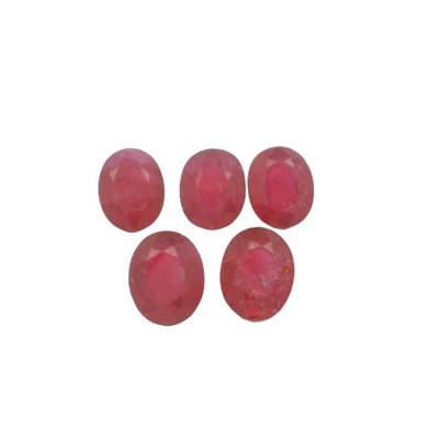 Natural Ruby Gemstone | Oval Facet Cut 20.81 Carat SI1 Clarity 5 Pcs Glass Filled Pigeon Blood Red Color 10x8mm Loose Stones | July Birthstone