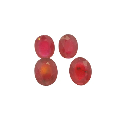 Natural Ruby Gemstone | Oval Facet Cut 13.83 Carat SI1 Clarity 4 Pcs Glass Filled Scarlet Red Color 10x8mm Loose Stones | July Birthstone