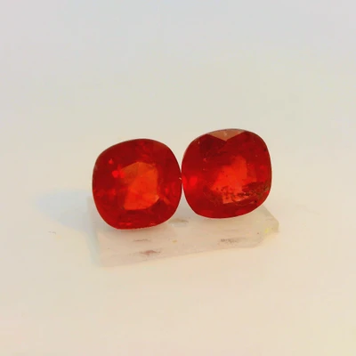 Natural Ruby Gemstone | Cushion Facet Cut 2.66 Carat VVS Clarity 2 Pcs Glass Filled Pigeon Blood Red Color 6x6mm Loose Stones | July Birthstone