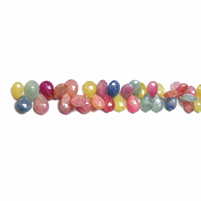 Multi Sapphire Gemstone Beads Briolette Cut Pear Shape 65 Pcs Pastel Ombre Color 240 Carats Precious Gemstone Beads 10 Inch Strand Jewelry Making