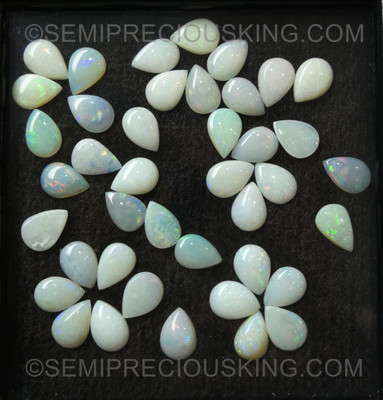 Natural White Opal Pear Cabochon 7X5mm Play of Colors SI Clarity Loose Gemstone