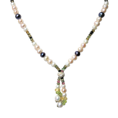 Natural Multi Tourmaline Pearl Peridot Citrine Handmade Necklace For Protection, Vitality & Success