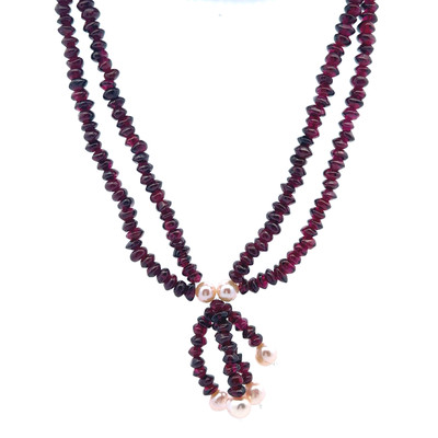 Garnet Natural Tyre with Pearl Gemstone Handmade Necklace
