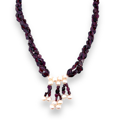 Garnet Natural Fancy & Pearl Gemstone Necklace Handmade