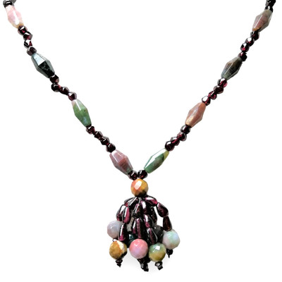 Jasper Natural Balloon & Garnet Gemstone Necklace Jewelry