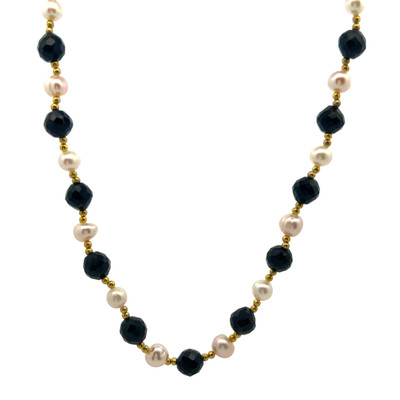 Tourmaline Natural & Pearl Gemstone Handmade 16.5" Necklace