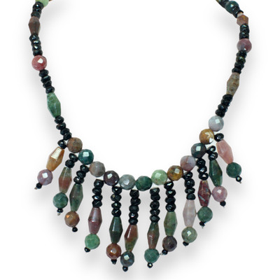 Jasper Natural & Tourmaline Rondelle Facet Beads Semiprecious Necklace