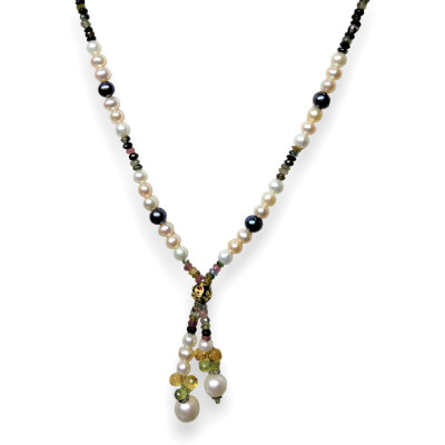 Natural Multi Tourmaline Pearl Citrine Peridot Birth Necklace Jewelry For Renewal, Focus & Positive Energy
