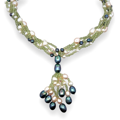 Peridot Natural Round Plain & Pearl Birth Gemstone Necklace