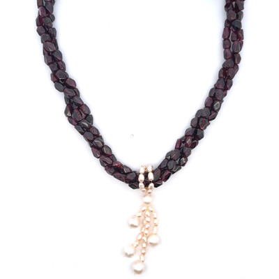 Garnet Natural with Smooth Pearl Gemstone Necklace