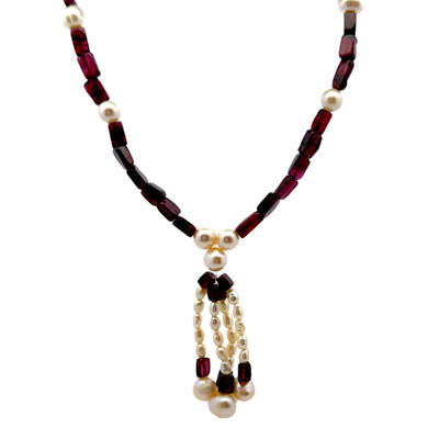 Garnet Natural Chobra & Pearl Plain Gemstone Necklace