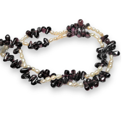 Garnet Natural Drop & Pearl Rice Gemstone Bracelet
